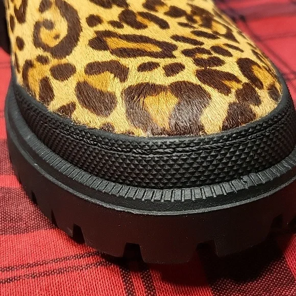 NWOT Lucky Brand Women Emali Tan Black Leopard Calf Hair Lug Sole Combat Boots - Picture 12 of 12